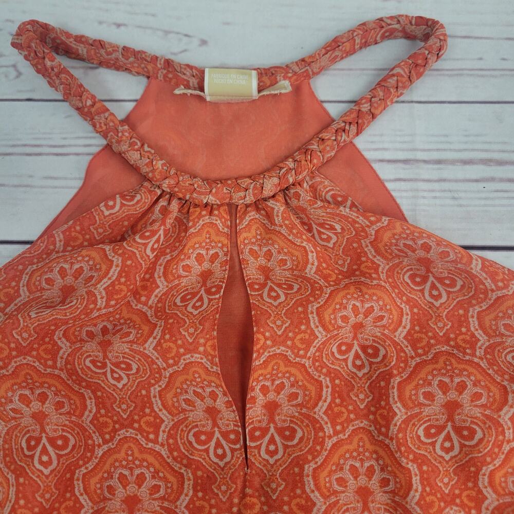 MICHAEL Michael Kors Orange Halter Blouse Size 12 Sleeveless Keyhole Top - Picture 4 of 8